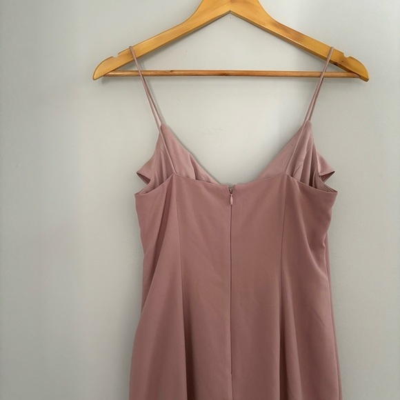 Adrianna Papell Satin Crepe Ruffle Front Long Gown In Steel Rose - Picture 6 of 9